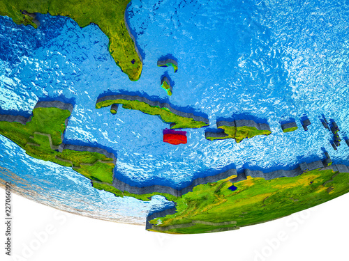 Jamaica on 3D Earth with divided countries and watery oceans.