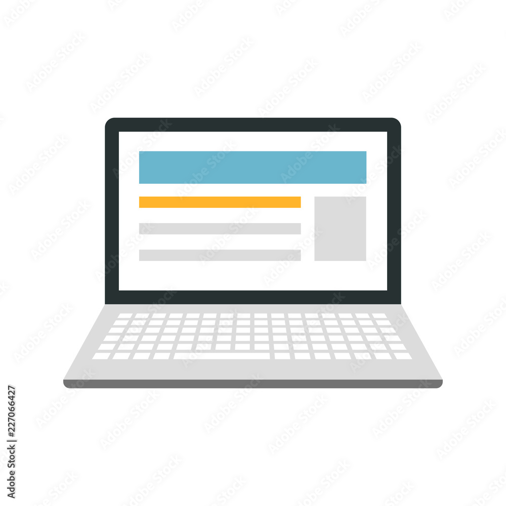 Vector laptop displaying website. Vector laptop icon. Laptop with website on display.