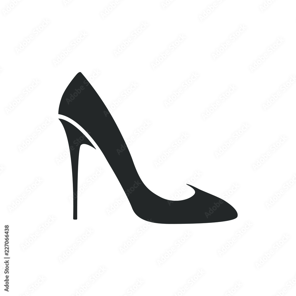 Women shoe vector icon. Black high heel Shoe on white background.  - obrazy, fototapety, plakaty 