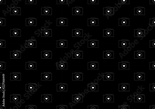 Seamless pattern black and white with photo camera. isolated on white.