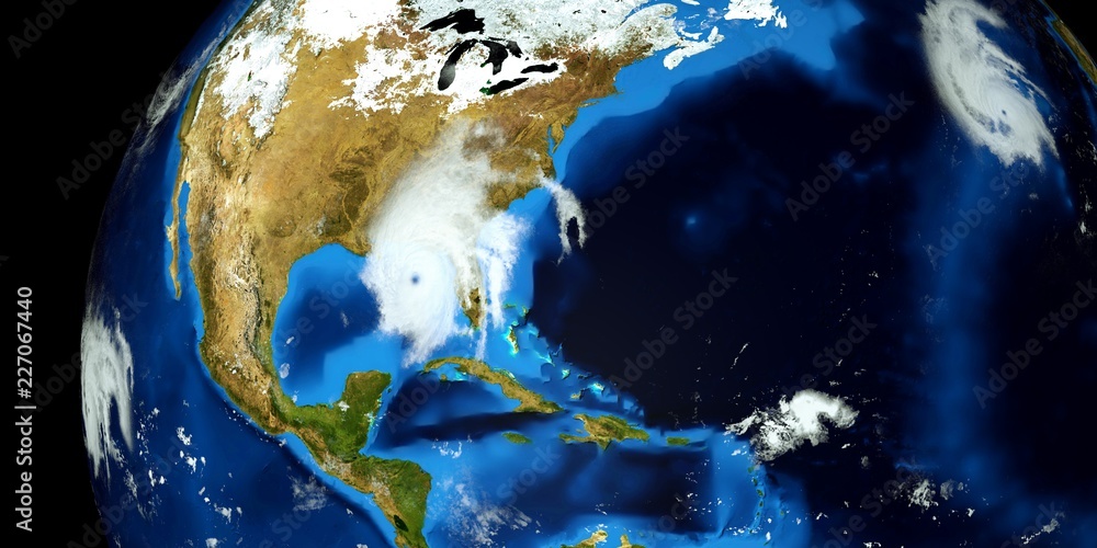 Fototapeta Extremely detailed and realistic high resolution 3D illustration of a Hurricane. Shot from Space. Elements of this image are furnished by Nasa.