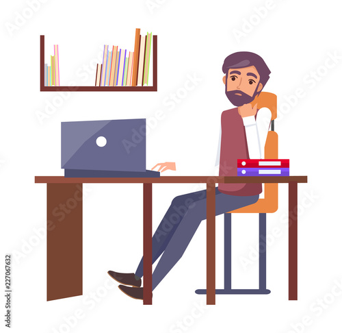 Man in Office Workplace Typing Computer Dreaming