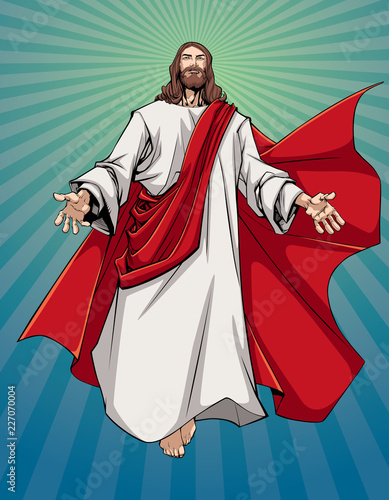 Illustration of Jesus Christ greeting you with open arms. 