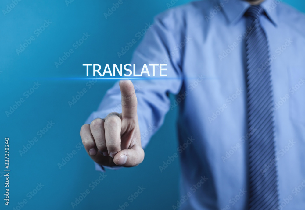 Hand touching on Translate word. Business concept Hand touching on Translate word. Business concept