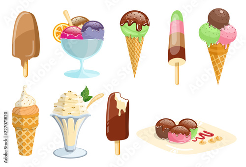 Ice cream collection, vector illustration. Color icon set