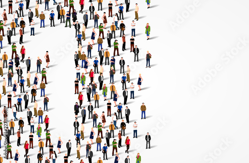 Large group of people in number 1 one form. Vector background