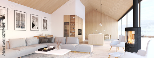 new modern scandinavian loft apartment. 3d rendering