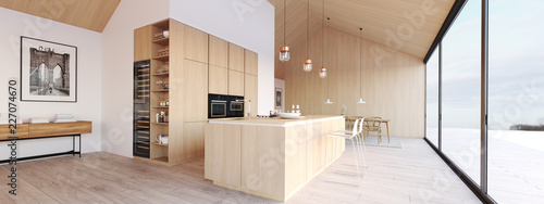 new modern scandinavian loft apartment. 3d rendering photo