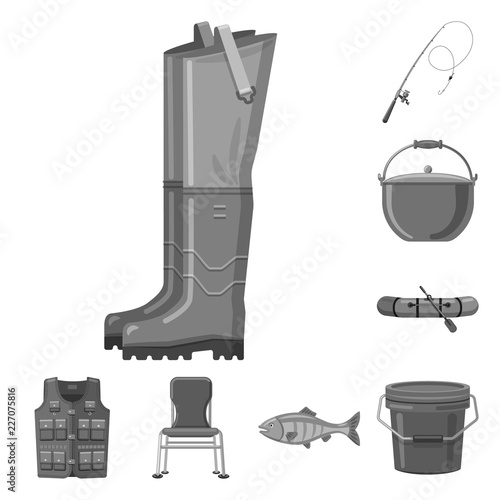 Vector illustration of fish and fishing symbol. Collection of fish and equipment vector icon for stock.