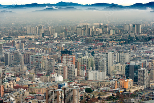 A layer of smog covers downtown Santiago, Chile