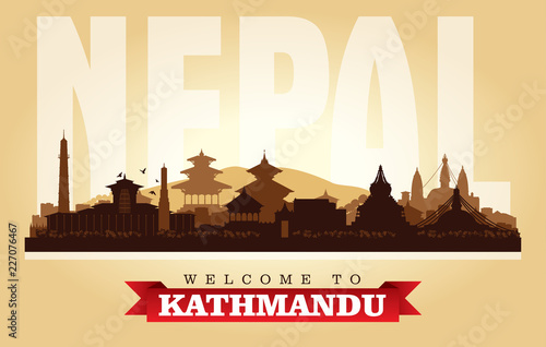Kathmandu Nepal city skyline vector silhouette