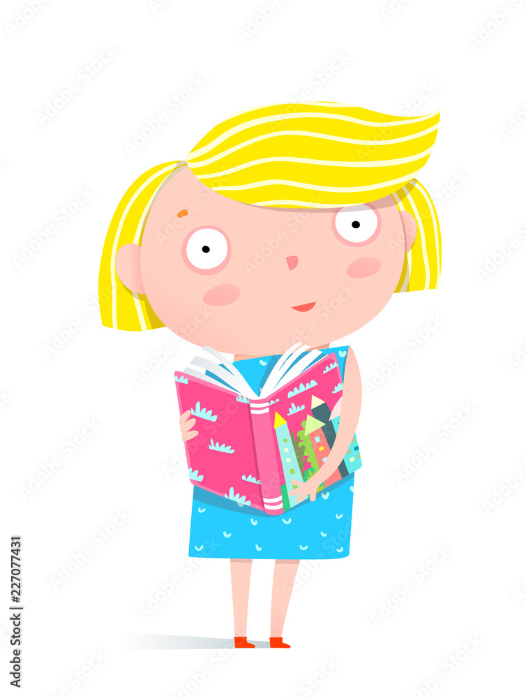Little girl standing with book clip art. Vector cartoon. Little girl standing with book clip art. Vector cartoon.