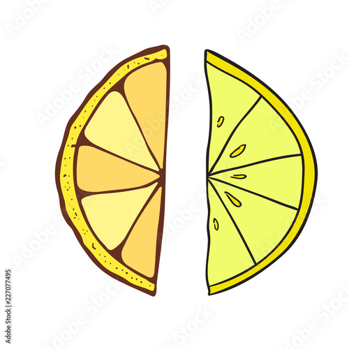 Lemon print design. Funny Fruit icon. Orange badge illustration.