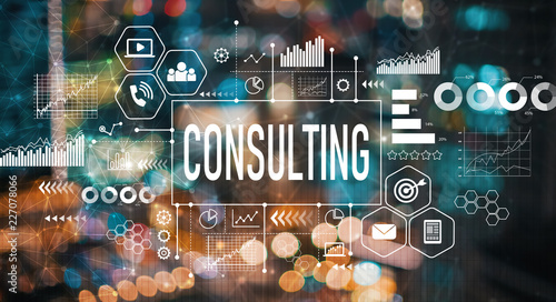 Εκτύπωση καμβά Consulting with blurred city abstract lights background