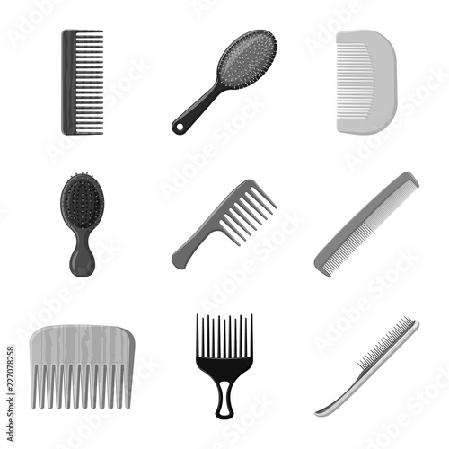 Isolated object of brush and hair sign. Collection of brush and hairbrush stock vector illustration.