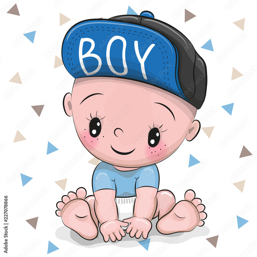 Vettoriale Stock Cute Cartoon Baby boy in a cap | Adobe Stock