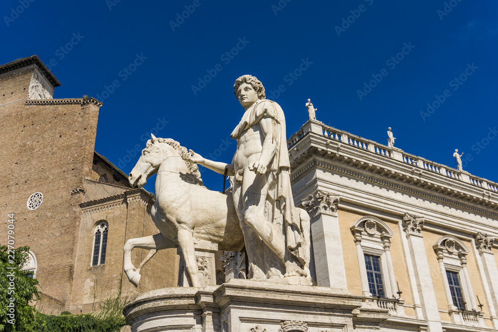 Statue of Castor with a Horse at Capitoline Hill in Rome, Italy