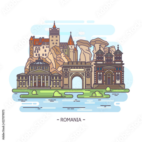 Monuments or Romania landmark buildings.