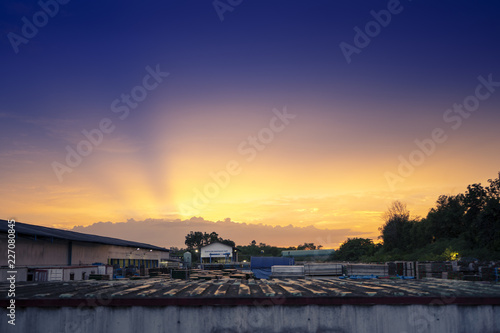 Sunset at construction yard, Rayong, Thailand
