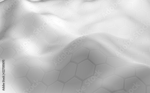 White honeycomb with a gradient color on a light background. Perspective view on polygon look like honeycomb. Wavy surface. Isometric geometry. 3D illustration photo