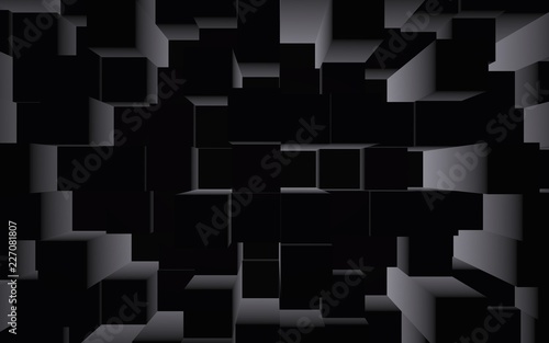 Abstract dark elegant cube geometric background. Chaotically advanced rectangular bars. 3D Rendering, 3D illustration