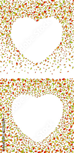 Heart shape autumn leaf frames Falling leaves, hearts frame backgrounds. Vector illustration with a clipping mask.