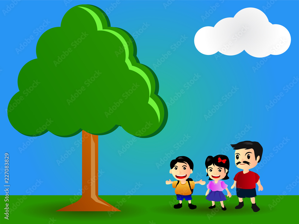 Coexistence with the environment. With father and daughter, the son is with nature. Coexistence with the environment. With father and daughter, the son is with nature.