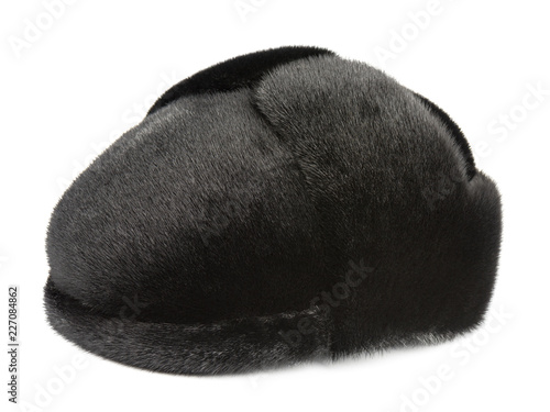 Natural fur winter cap isolated on white 