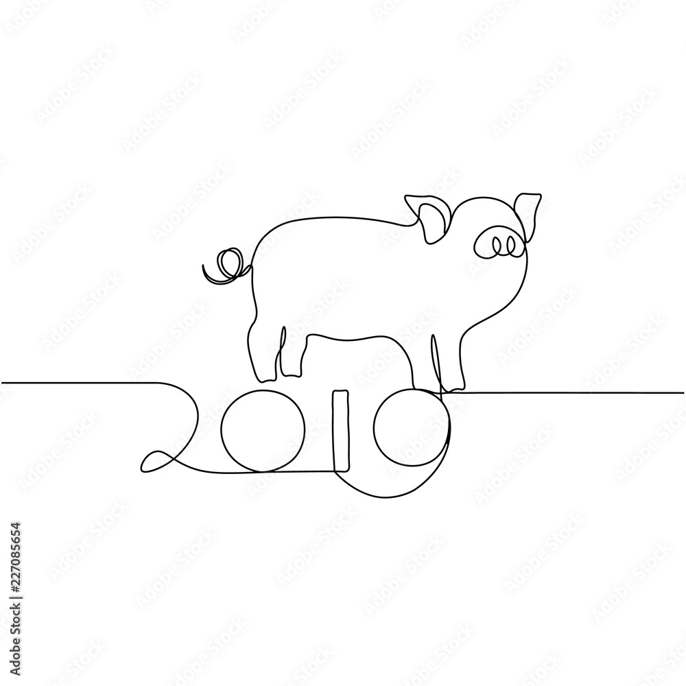 One line design silhouette of pig.minimalistic style vector illustration. One line design silhouette of pig.minimalistic style vector illustration.