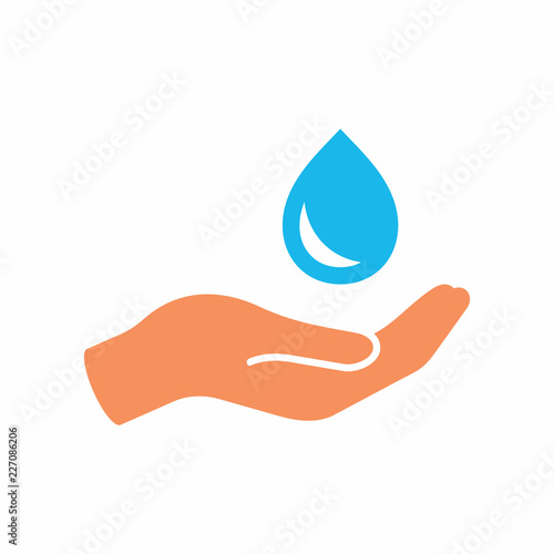 Hand and water drop vector icon