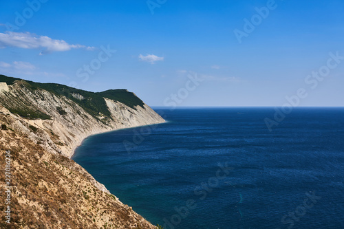 Panoramic view of the sea coast. On the left bay, on the right the sea. Black Sea, Supseh, Anapa, Krasnodar region, Russia. © SergioDenisenko