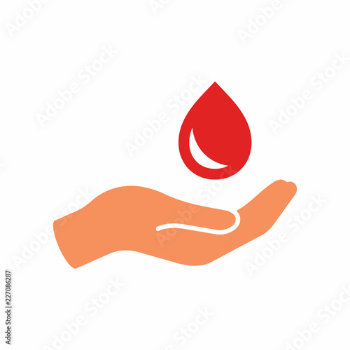 Hand and blood drop vector icon