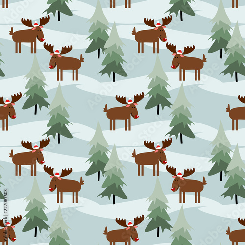 Cute Christmas moose seamless pattern.