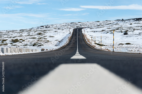 Beautiful Snow Road in Serra da Estrela, Portugal photo