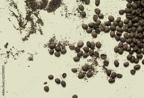 coffee beans scattered, background