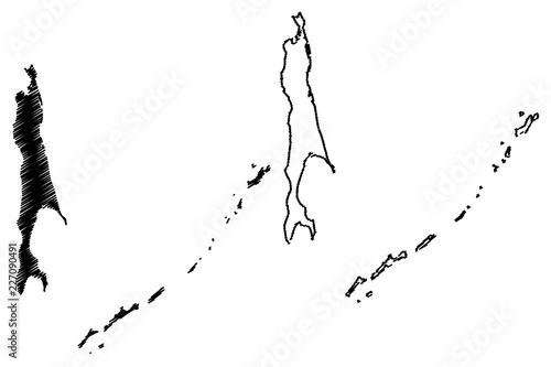 Sakhalin Oblast (Russia, Subjects of the Russian Federation, Oblasts of Russia) map vector illustration, scribble sketch Sakhalin and the Kuril Islands map