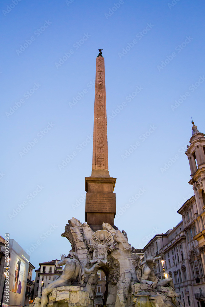 Obelisk in Rome with sunset