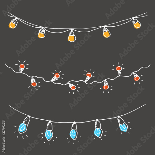 Set of hand drawn sketch garlands with light bulbs.