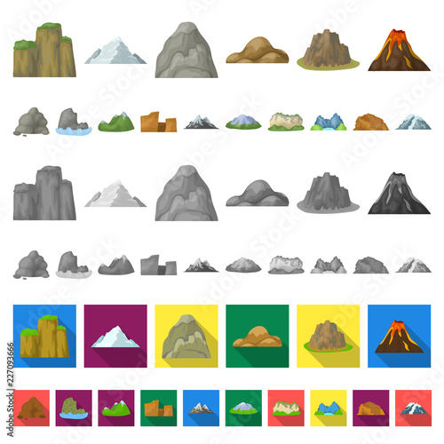 Different mountains cartoon icons in set collection for design.Mountains and landscape vector symbol stock web illustration.