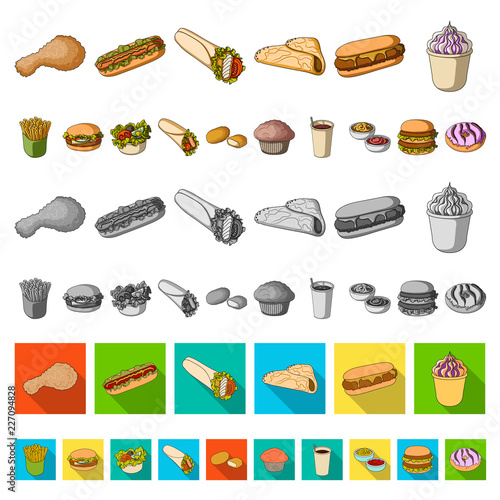Fast food cartoon icons in set collection for design.Food from semi-finished products vector symbol stock web illustration.