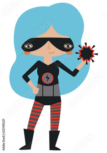 Black and red masked superheroine with super atomic powers.