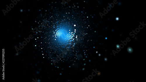 Abstract blue sparkling drops. Holiday background. Digital fractal art. 3d rendering.