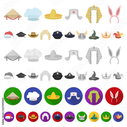 Different kinds of hats cartoon icons in set collection for design.Headdress vector symbol stock web illustration.