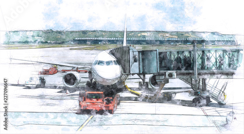 Boarding airplane