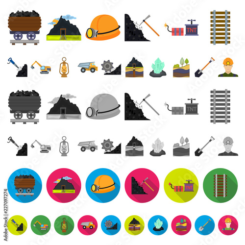 Mining industry cartoon icons in set collection for design. Equipment and tools vector symbol stock web illustration.