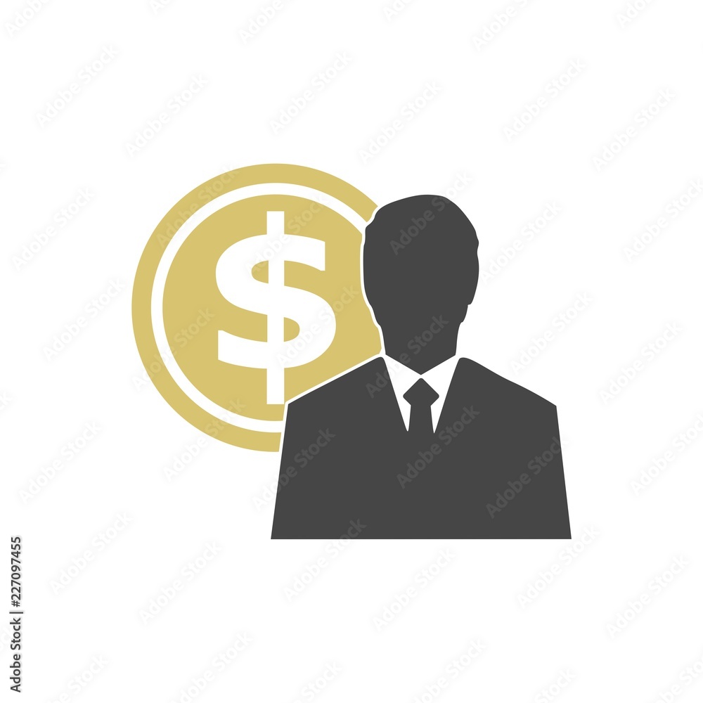 Employee wages icon, Businessman silhouette with dollar sign, User earnings icon Employee wages icon, Businessman silhouette with dollar sign, User earnings icon