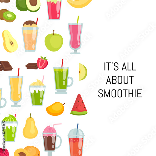 Vector flat smoothie elements background with place for text illustration. Colored web banner and poster