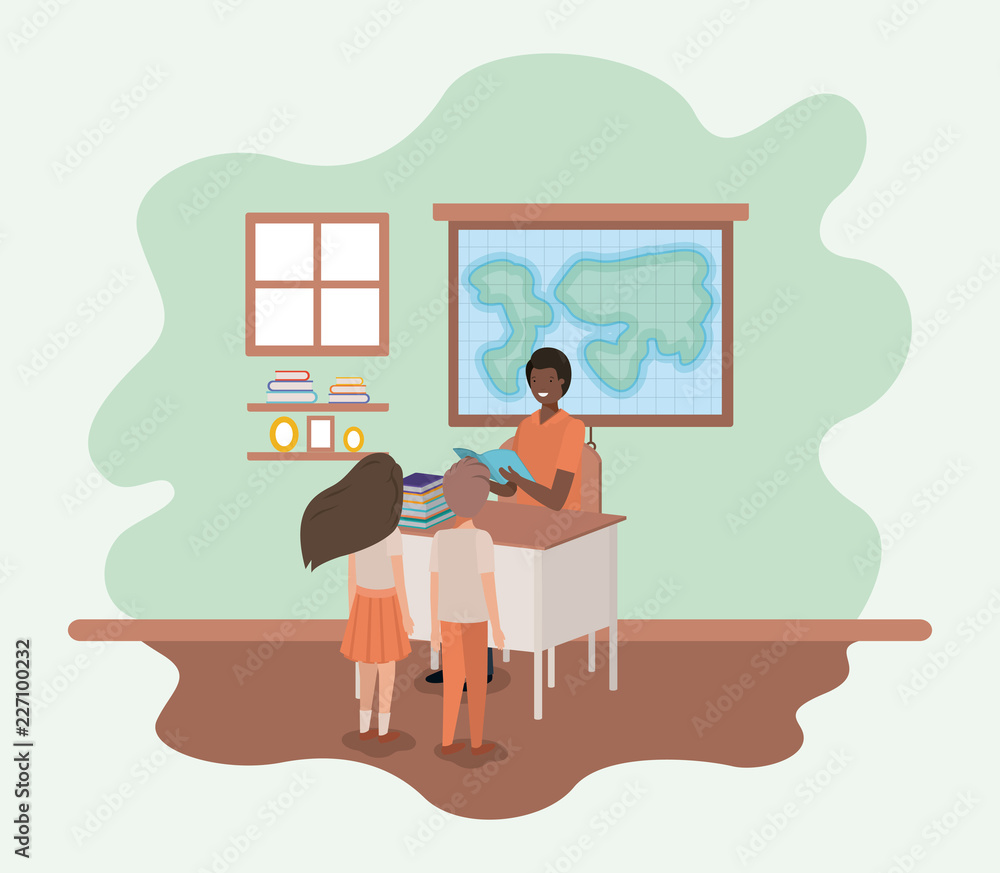 teacher black in the geography class with students