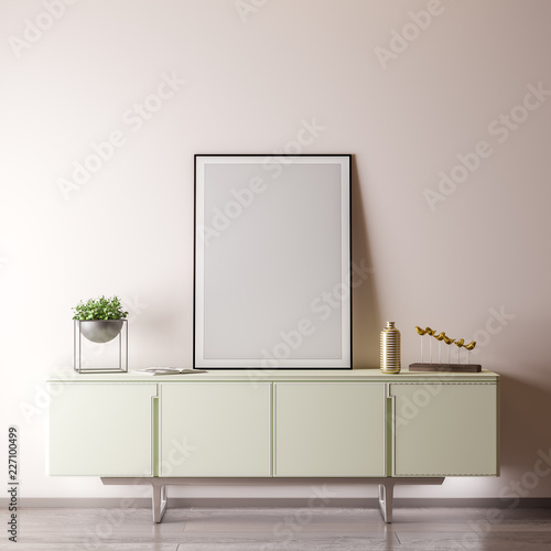 Interior of living room with white wall, 3D Rendering