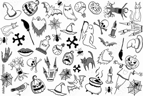 Collection of halloween silhouette icons and characters.
